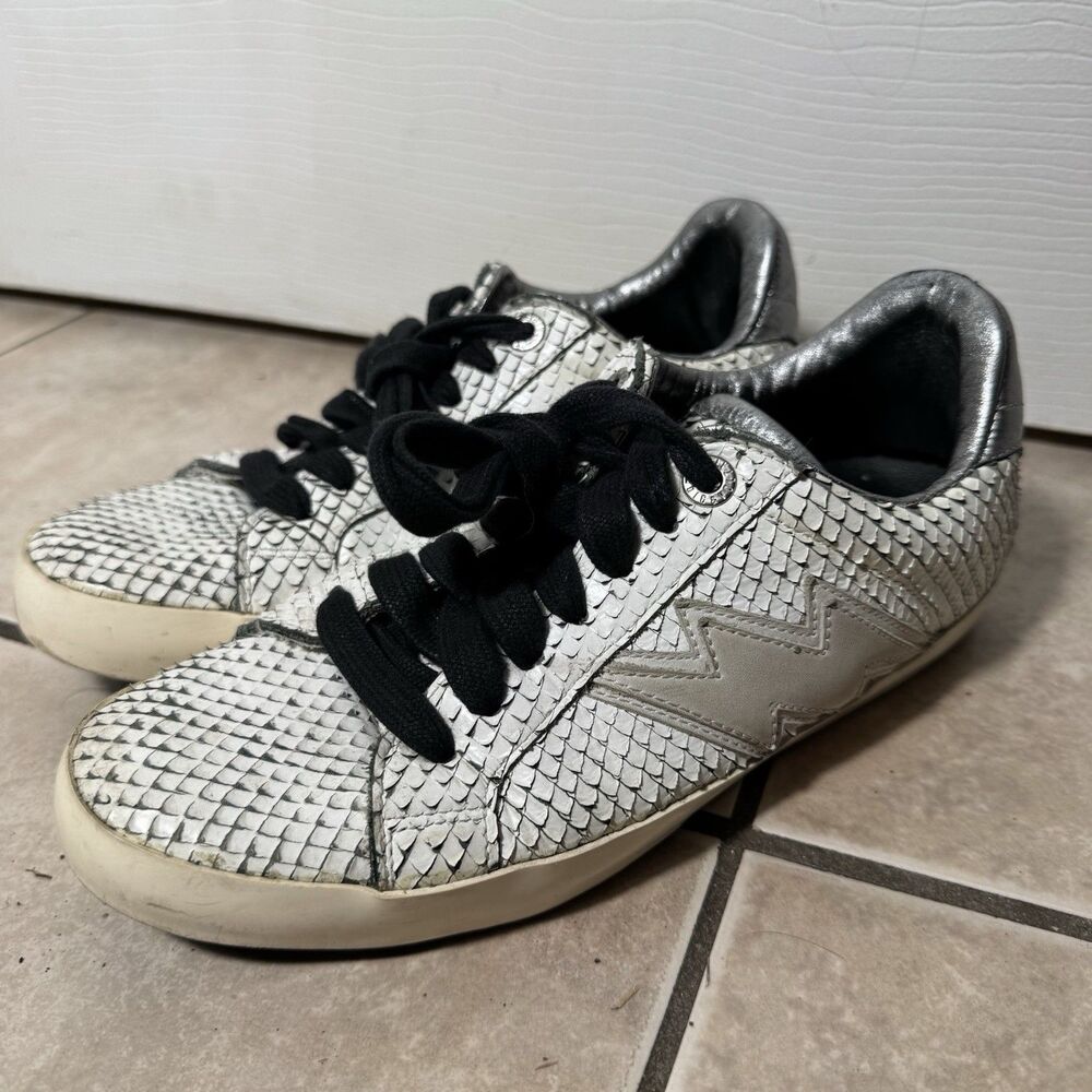 Zadig & Voltaire Women 38 US 7-7.5 White Leather Snakeskin Sneakers Leather Shoe